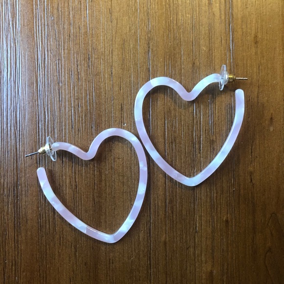 Acetate Pink Open Heart Hoop Tortoise Earrings - Picture 5 of 6